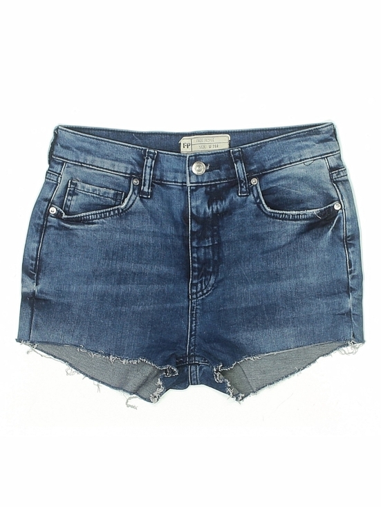 Free People Denim Cutoff Shorts Size 26 Blue Mid Rise Raw Hem Festival Boho - Picture 2 of 5